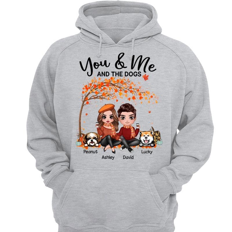 Couple And Dogs Fall Season Tree Personalized Shirt - Image 3