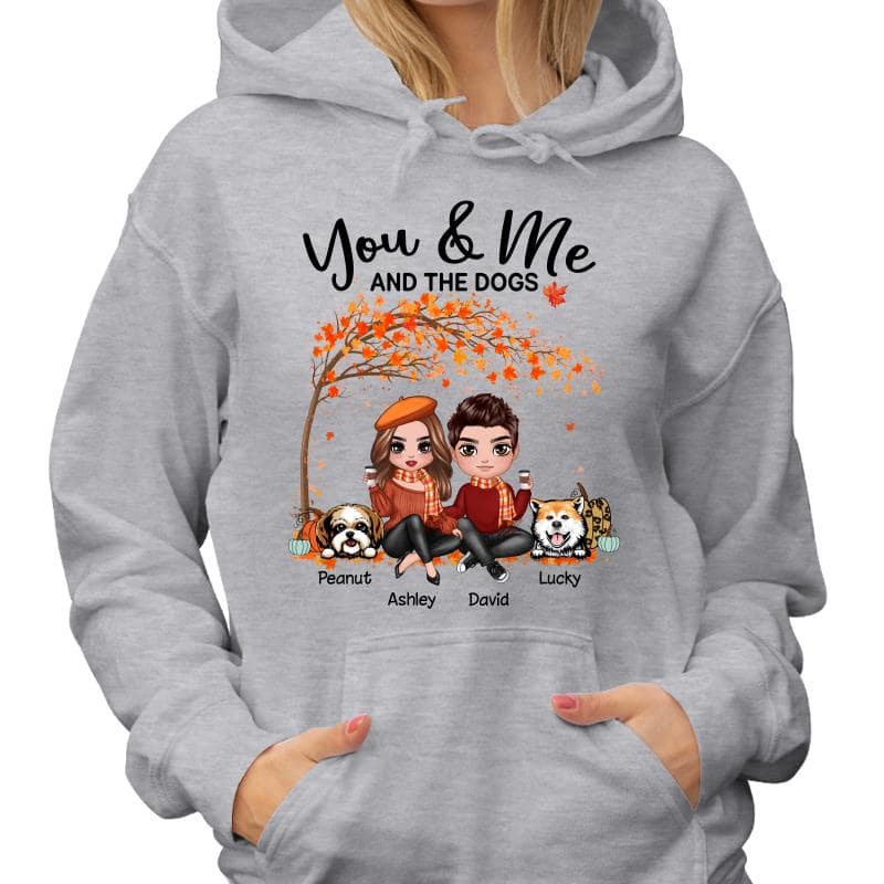Couple And Dogs Fall Season Tree Personalized Shirt - Image 4