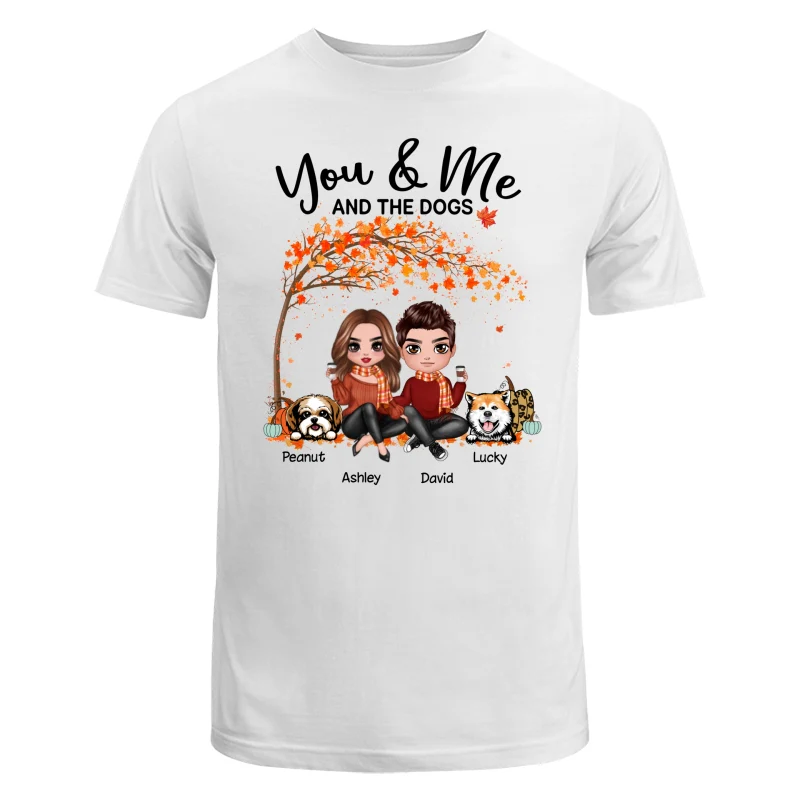 Couple And Dogs Fall Season Tree Personalized Shirt - Image 5
