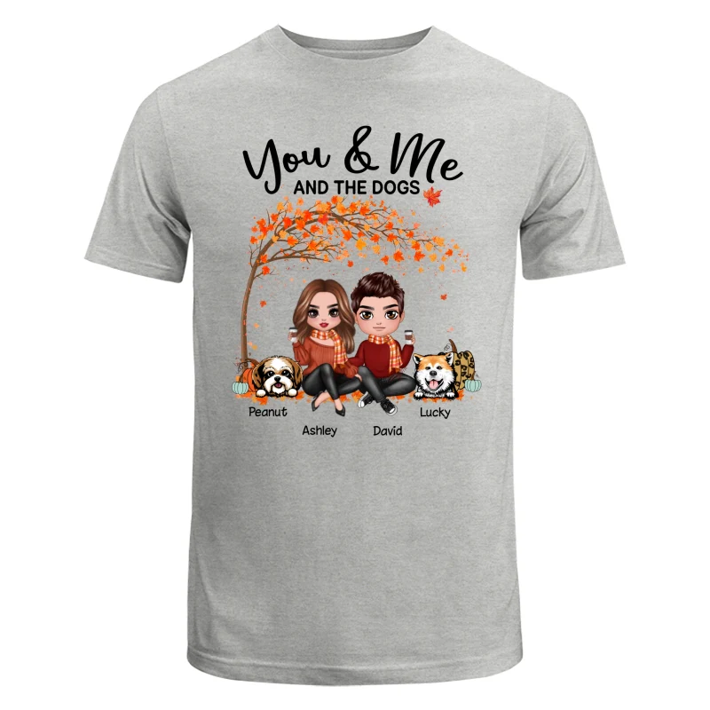 Couple And Dogs Fall Season Tree Personalized Shirt - Image 6