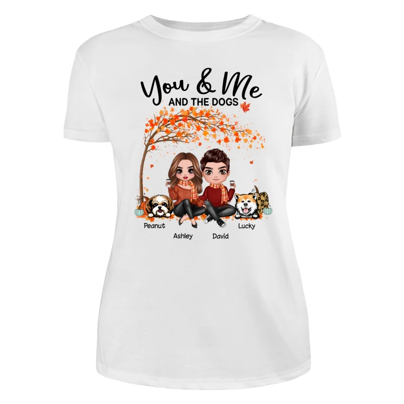 Couple And Dogs Fall Season Tree Personalized Shirt - Image 9