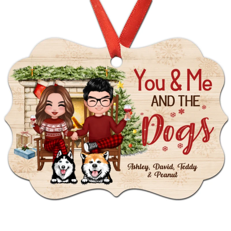 Couple And Dogs Fireplace Personalized Christmas Ornament - Image 3