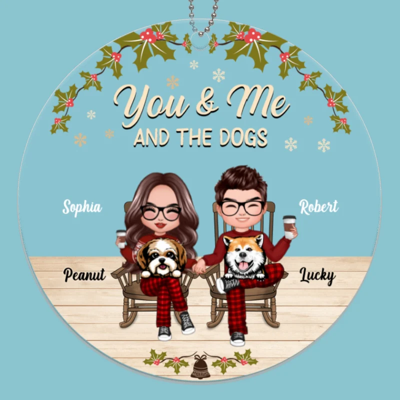 Couple And Dogs On Chair Personalized Acrylic Ornament - Image 3
