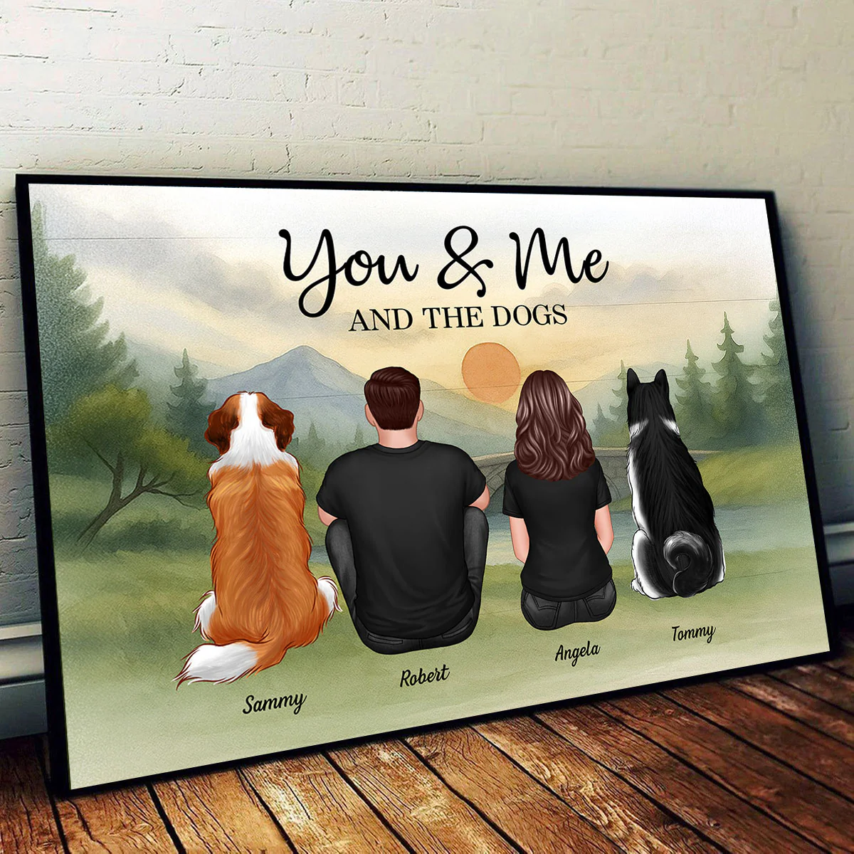 Couple And Dogs Retro Mountain Personalized Poster - Image 5