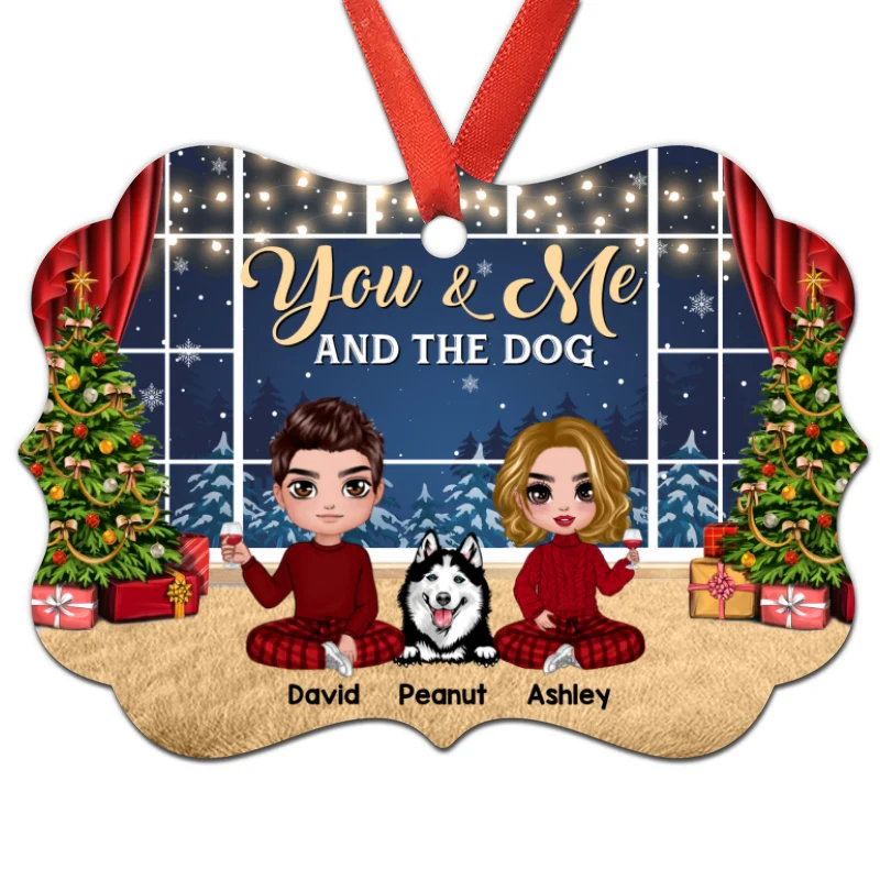 Couple And Dogs Sitting By Window Personalized Christmas Ornament - Image 3