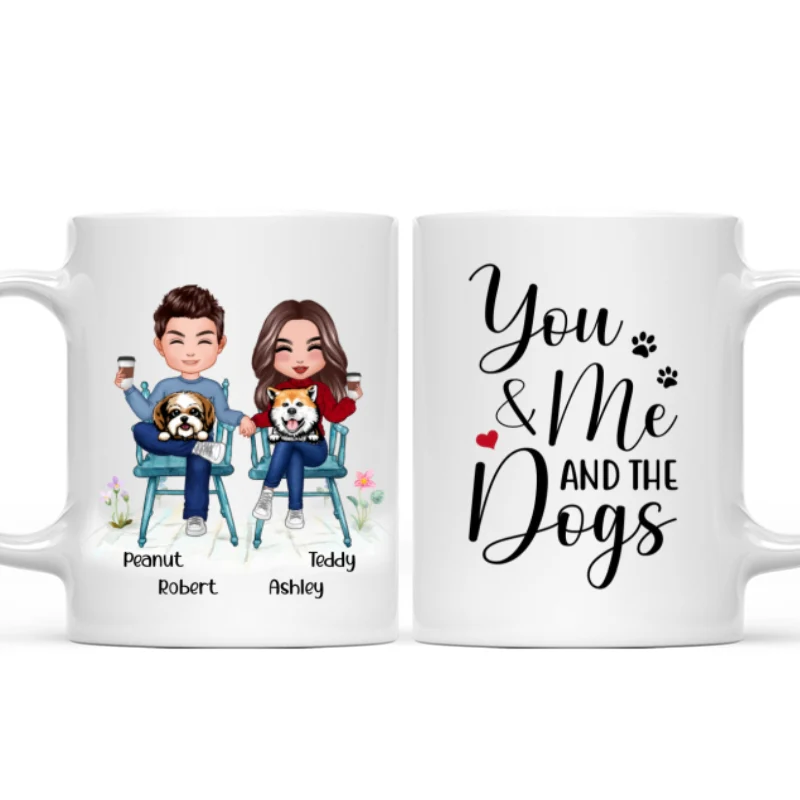 Couple And Dogs Sitting Personalized Mug - Image 4