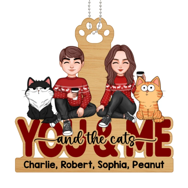 Couple And The Cats Funny Expression Personalized Wooden Ornament - Image 4