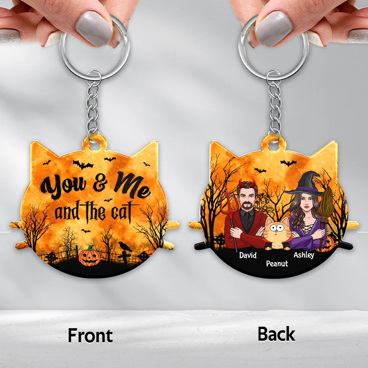 Couple And The Cats Halloween Personalized Acrylic Keychain - Image 3