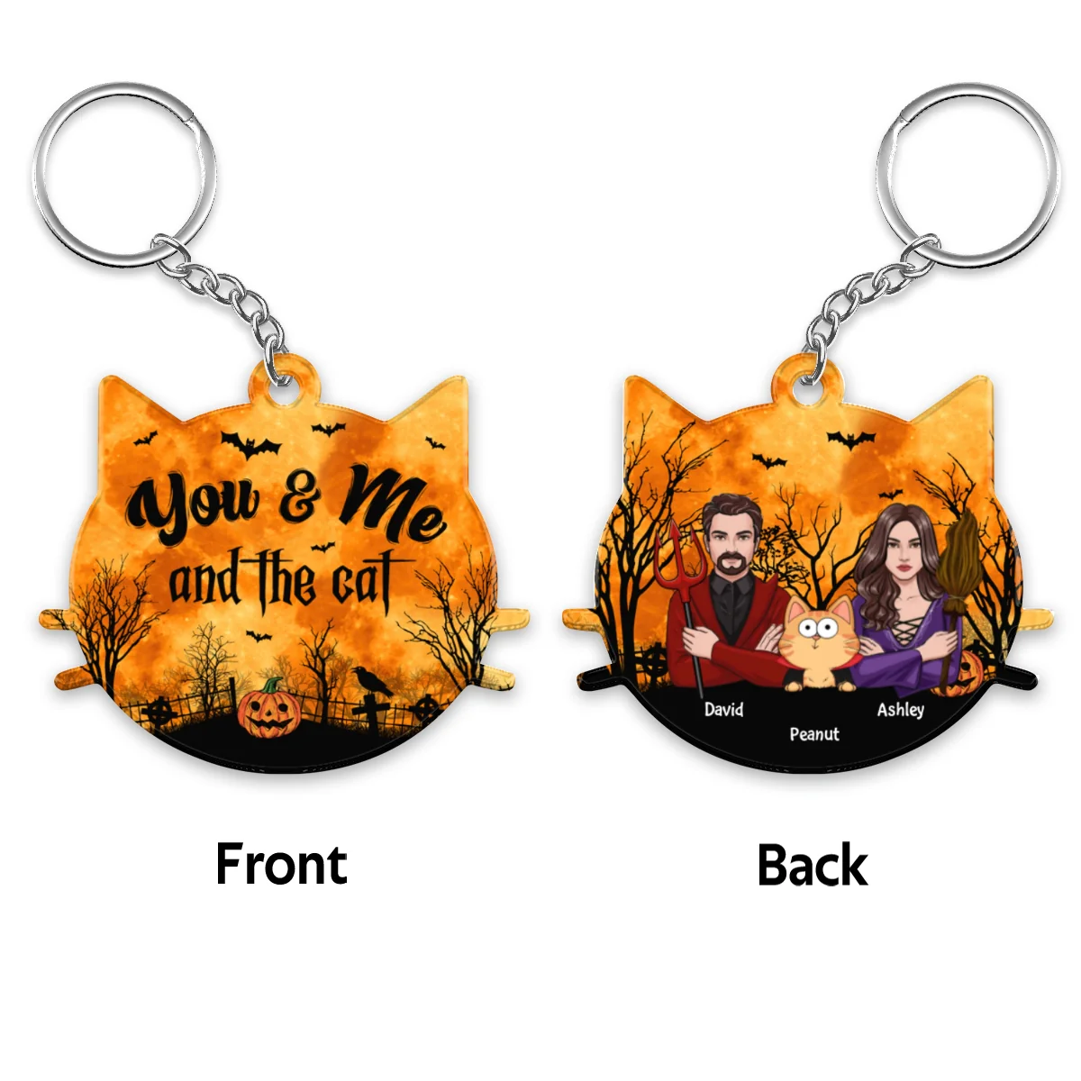 Couple And The Cats Halloween Personalized Acrylic Keychain - Image 4