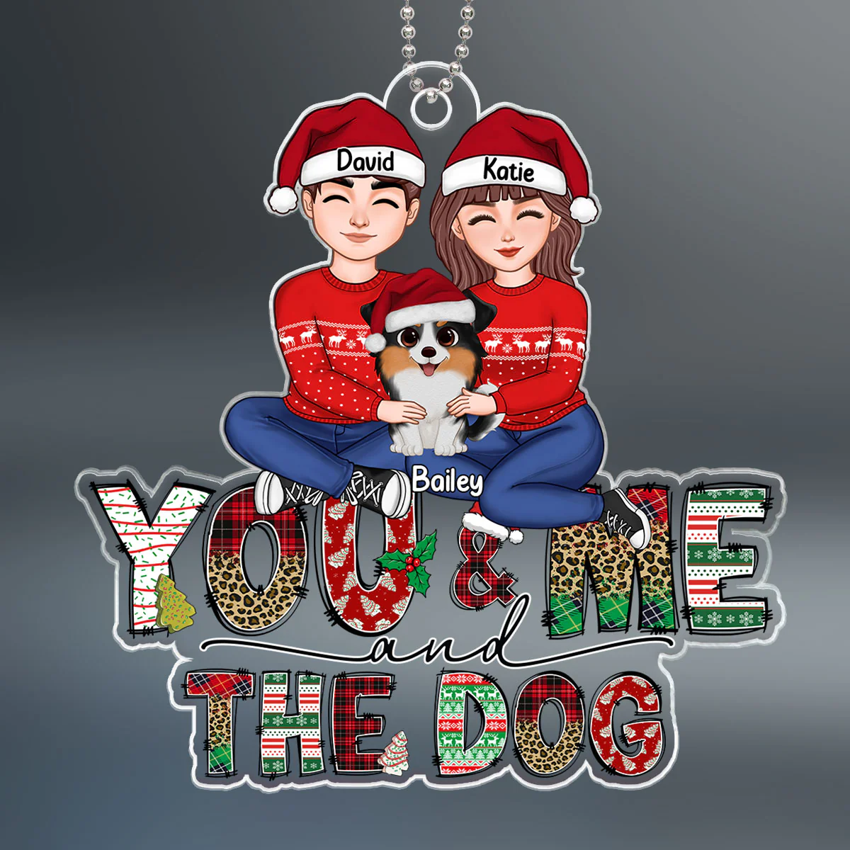 Couple And The Dog Doodle Letter Personalized Acrylic Ornament - Image 2