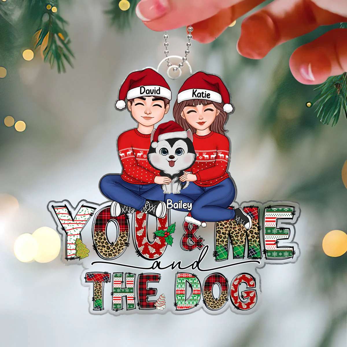 Couple And The Dog Doodle Letter Personalized Acrylic Ornament - Image 3