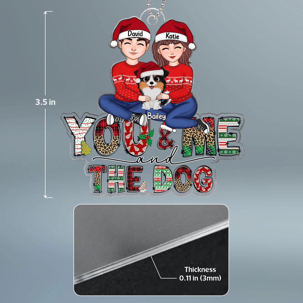 Couple And The Dog Doodle Letter Personalized Acrylic Ornament - Image 4
