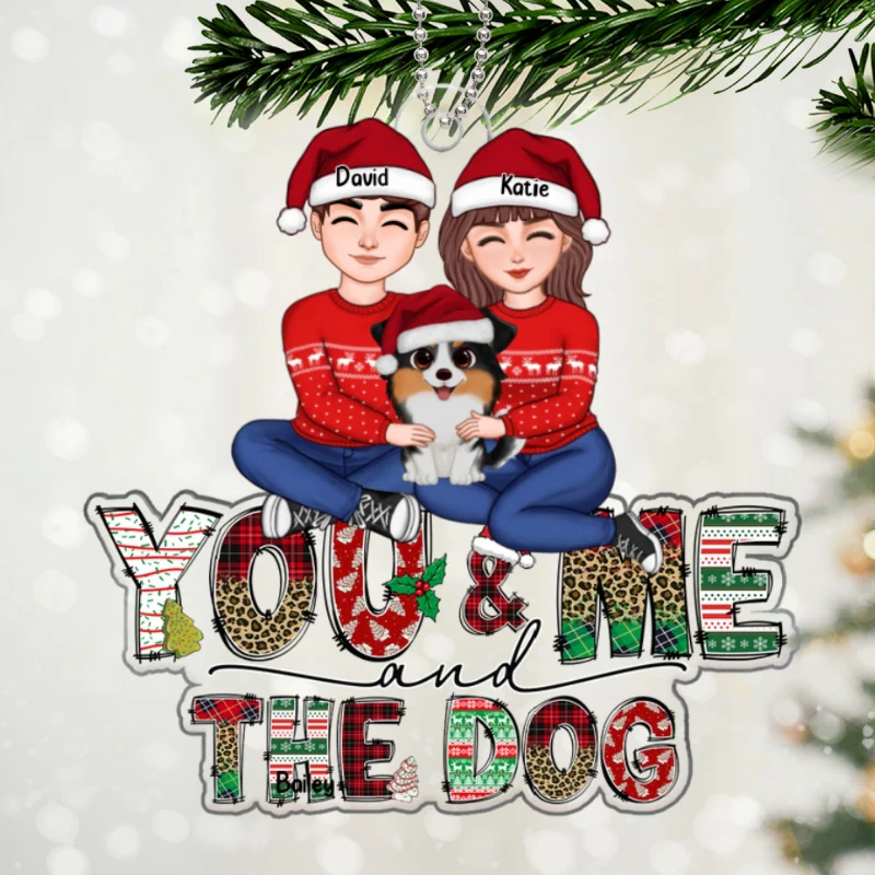 Couple And The Dog Doodle Letter Personalized Acrylic Ornament - Image 5
