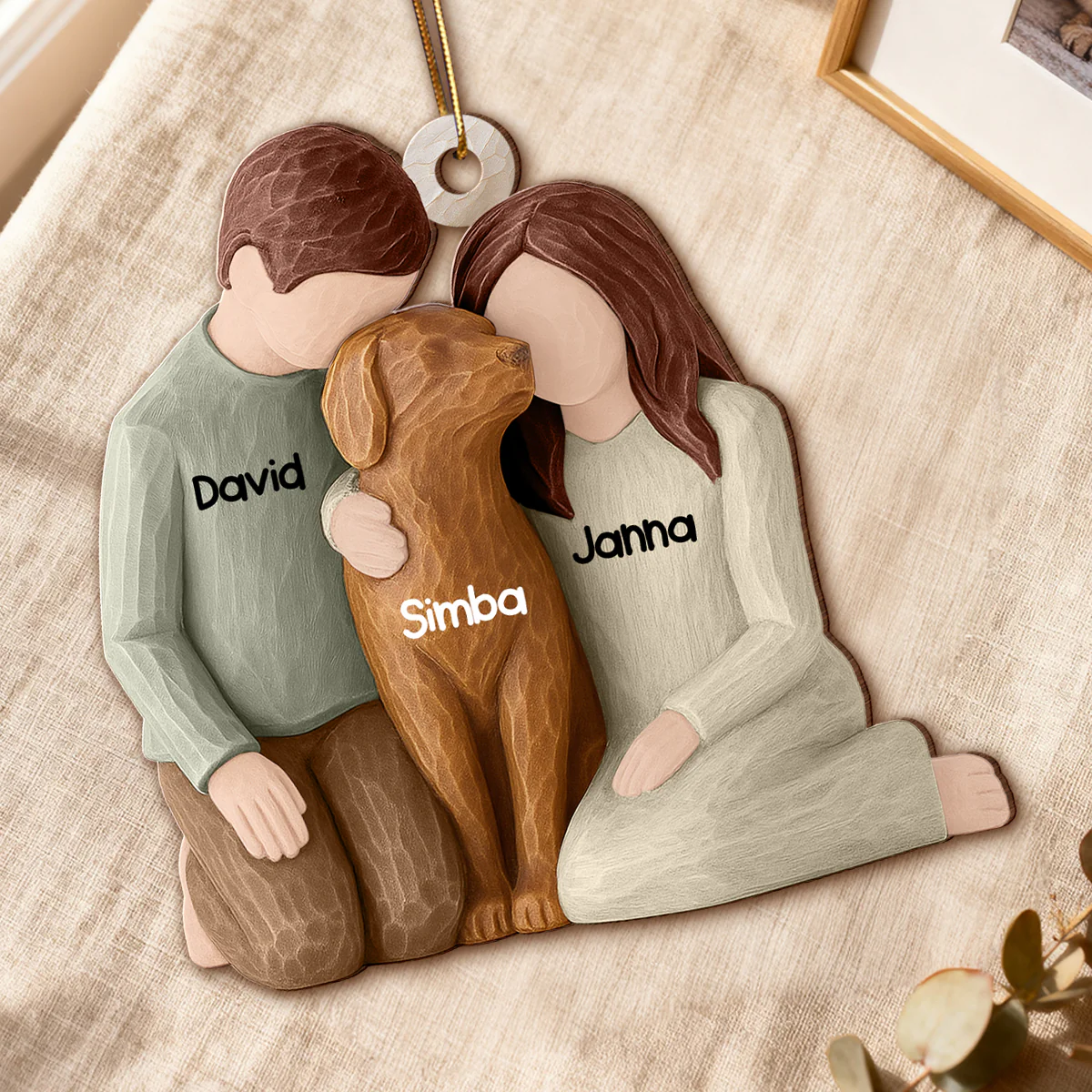 Couple and the Dogs 3D Effect - Personalized Wooden Ornament - Christmas Gift for him, for her - Image 3