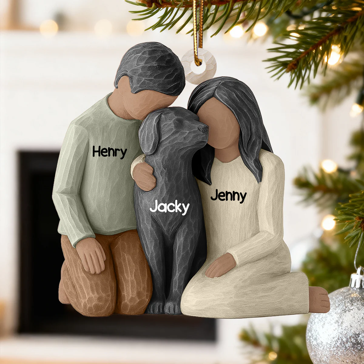 Couple and the Dogs 3D Effect - Personalized Wooden Ornament - Christmas Gift for him, for her - Image 7