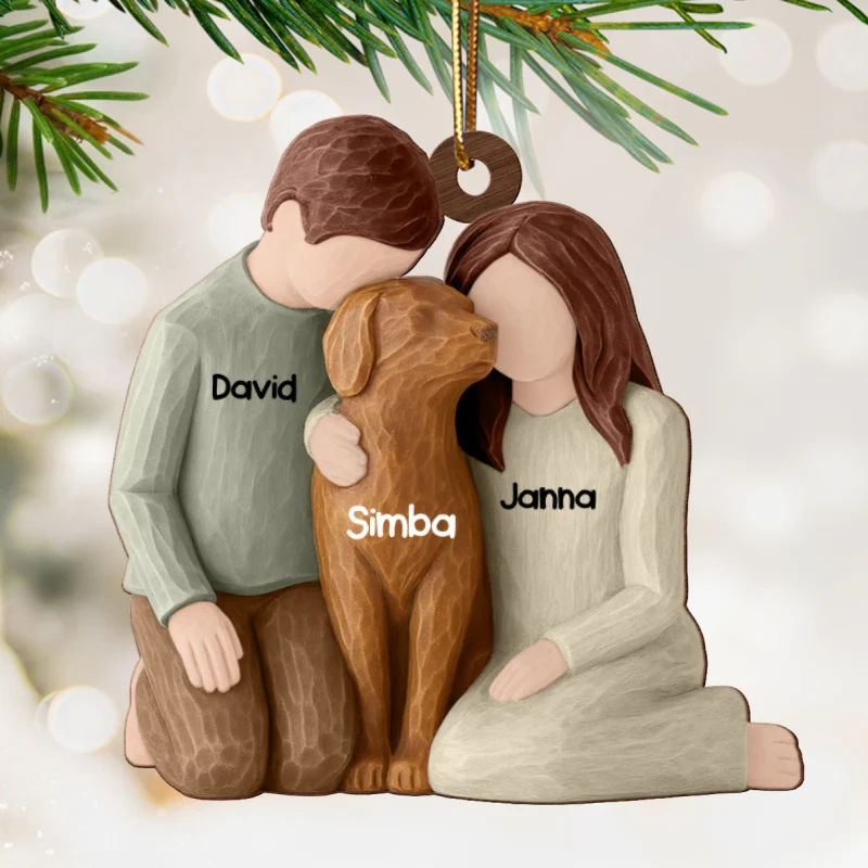 Couple and the Dogs 3D Effect - Personalized Wooden Ornament - Christmas Gift for him, for her - Image 9