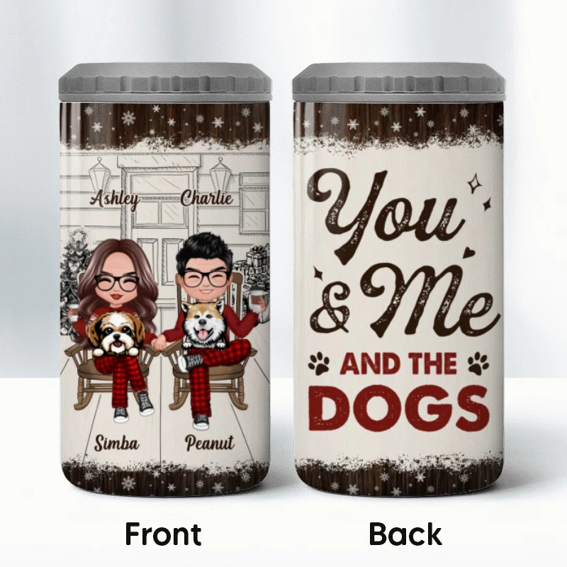 Couple And The Dogs Front Porch Christmas Gift Personalized 4 In 1 Can Cooler - Image 9