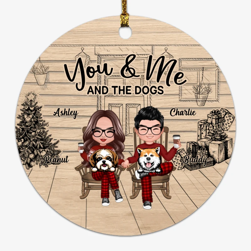 Couple And The Dogs Front Porch Personalized Christmas Circle Ornament - Image 5
