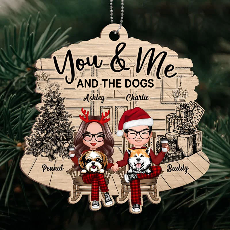 Couple And The Dogs Front Porch Personalized Christmas Wooden Ornament - Image 3