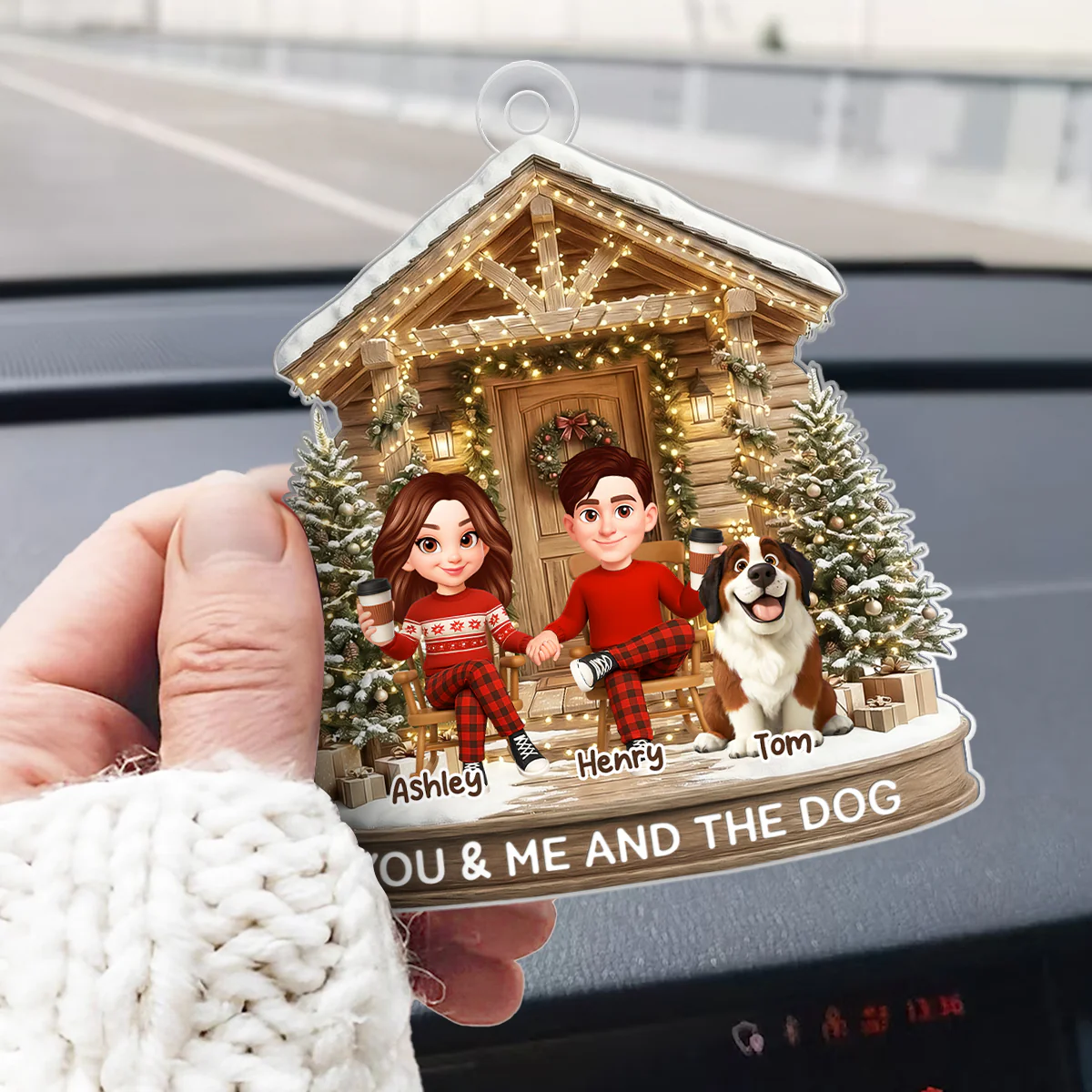 Couple And The Dogs Front Porch - Personalized Acrylic Ornament - Christmas Gift for him, for her - Image 5