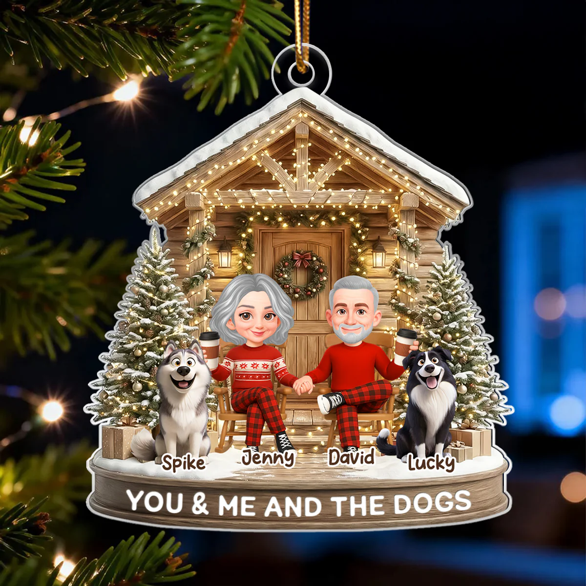 Couple And The Dogs Front Porch - Personalized Acrylic Ornament - Christmas Gift for him, for her - Image 7