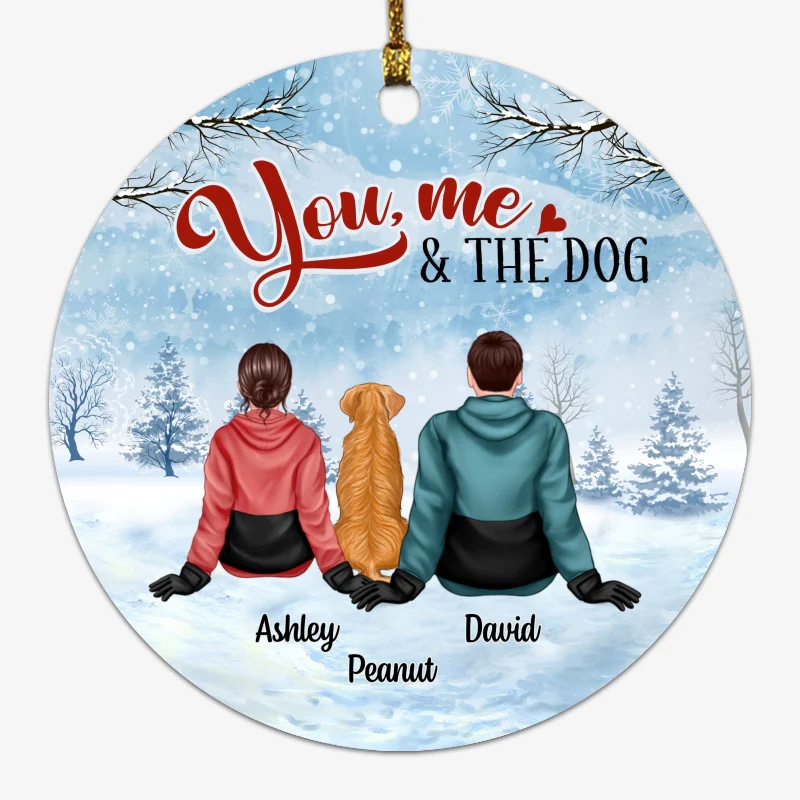 Couple And The Dogs Winter Christmas Personalized Circle Ornament - Image 4