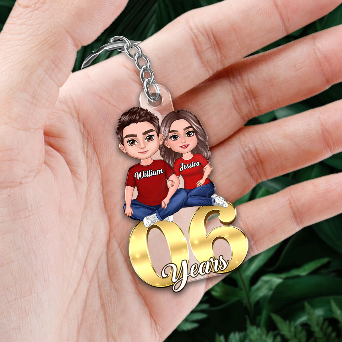 Couple Anniversary Sitting On Number Personalized Acrylic Keychain - Image 2