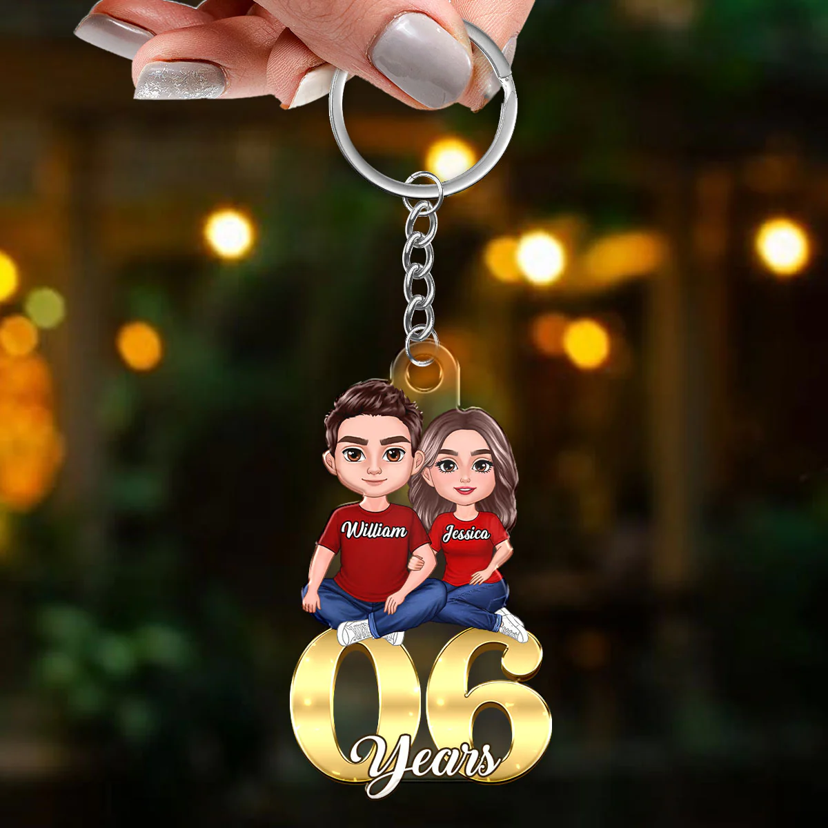 Couple Anniversary Sitting On Number Personalized Acrylic Keychain - Image 3