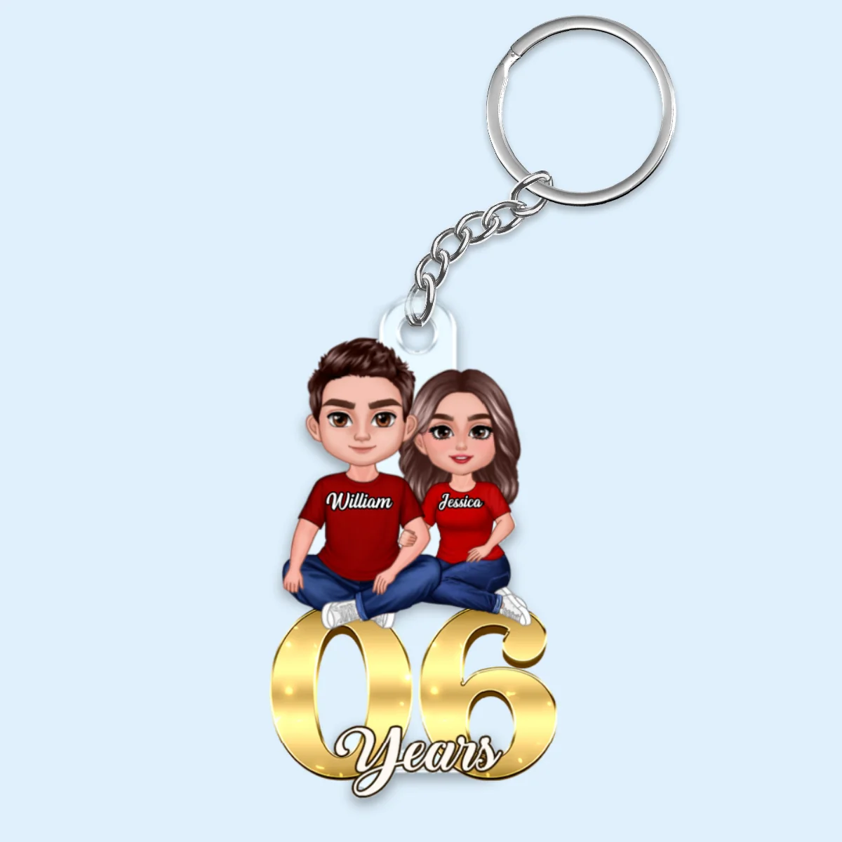 Couple Anniversary Sitting On Number Personalized Acrylic Keychain - Image 5