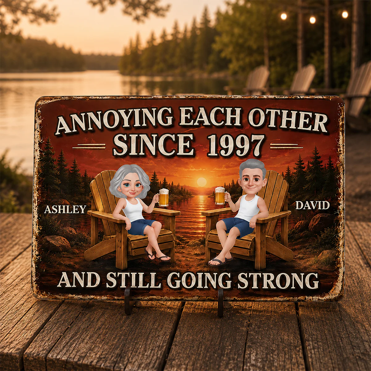 Couple Annoying Each Other Sunset Lake View - Personalized Metal Sign - Anniversary Gift For Couple - Image 6