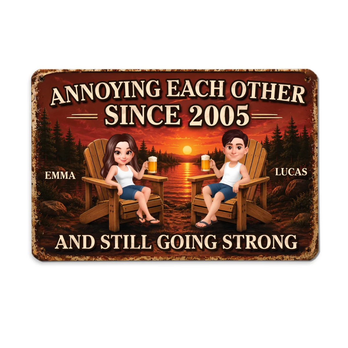 Couple Annoying Each Other Sunset Lake View - Personalized Metal Sign - Anniversary Gift For Couple - Image 7