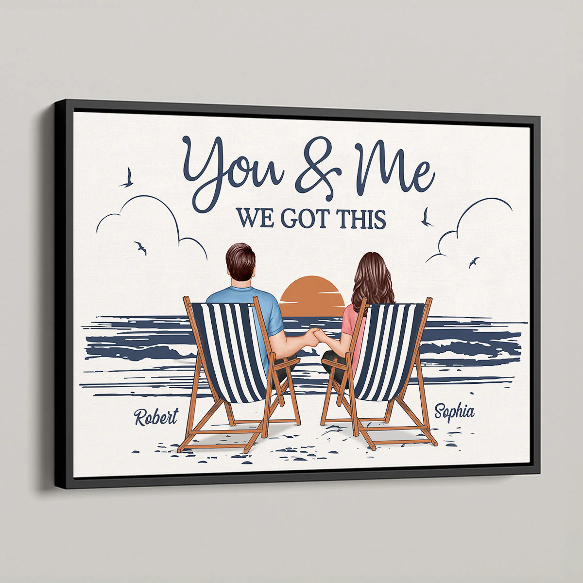 Couple At Beach Aesthetic Beach Retro Blue Theme Personalized Poster, Gift For Him, For Her