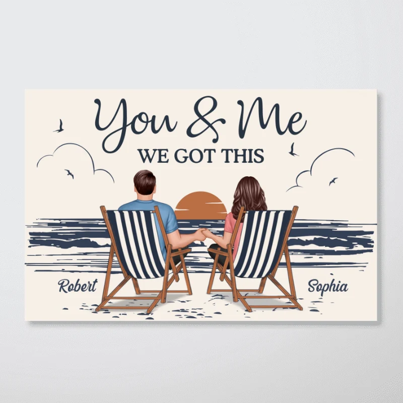 Couple At Beach Aesthetic Beach Retro Blue Theme Personalized Poster, Gift For Him, For Her - Image 10
