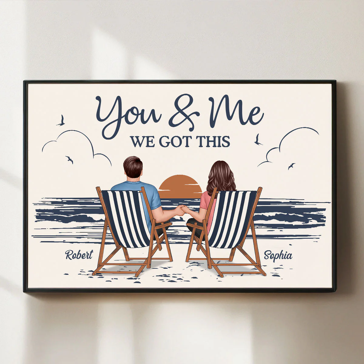Couple At Beach Aesthetic Beach Retro Blue Theme Personalized Poster, Gift For Him, For Her - Image 2