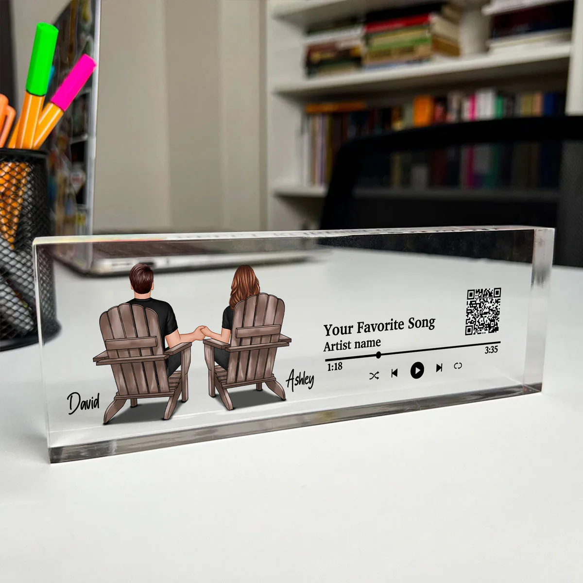 Couple Back View At Beach Favorite Song QR Code Personalized Acrylic Desk Block Plaque - Image 6
