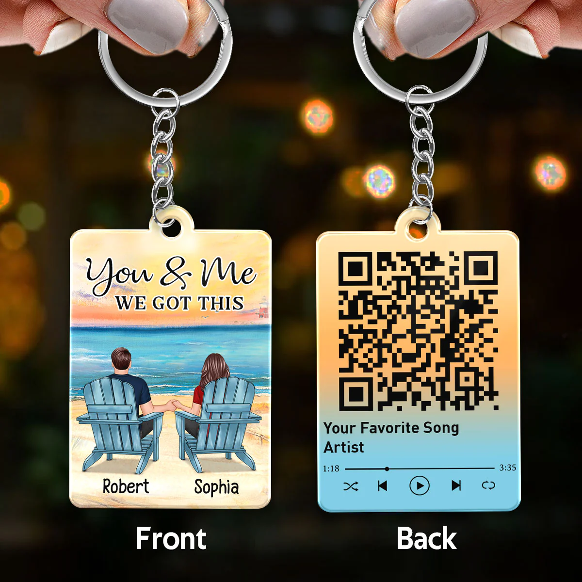 Couple Back View At Beach Favorite Song Scannable QR Code Personalized Acrylic Keychain - Image 3
