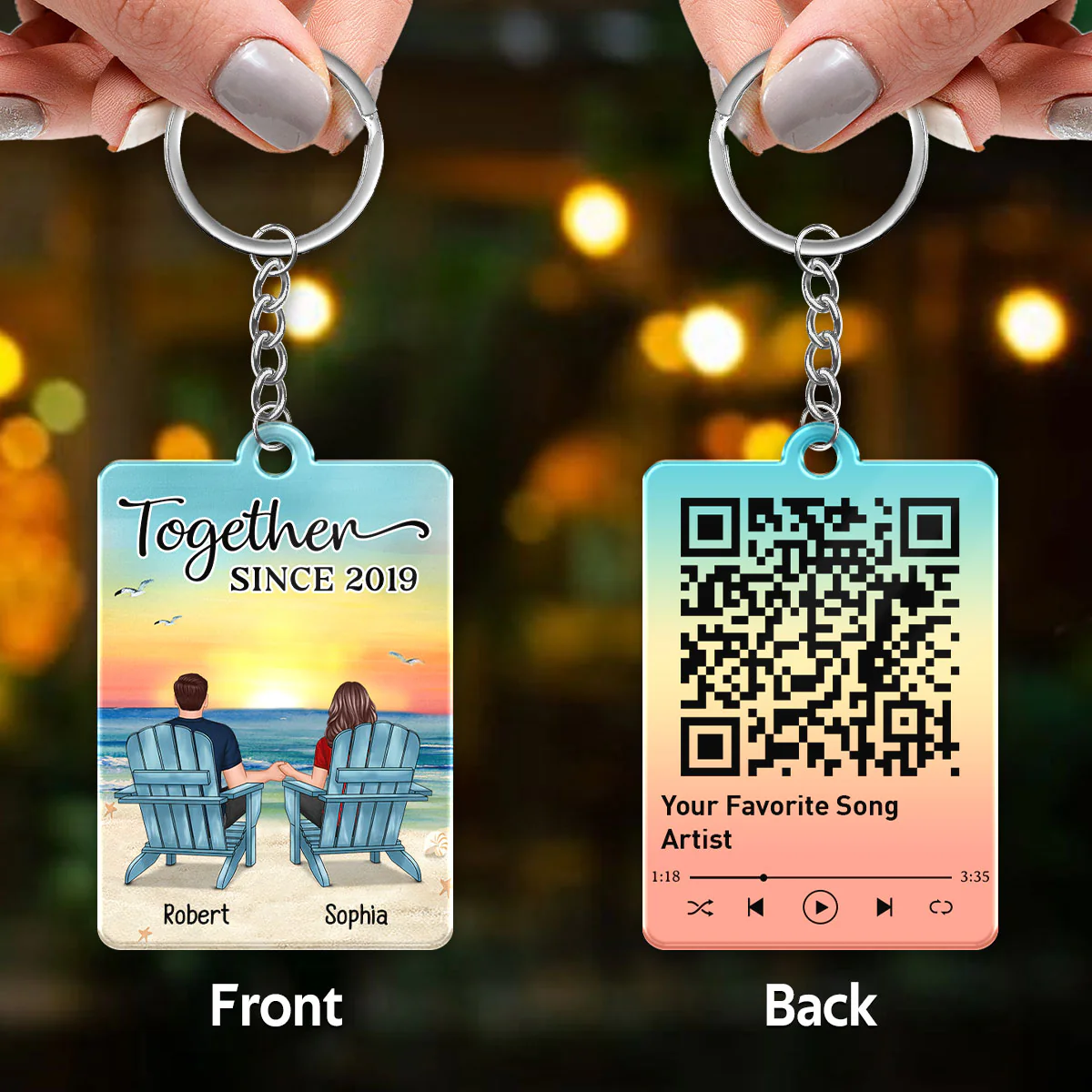 Couple Back View At Beach Favorite Song Scannable QR Code Personalized Acrylic Keychain - Image 3