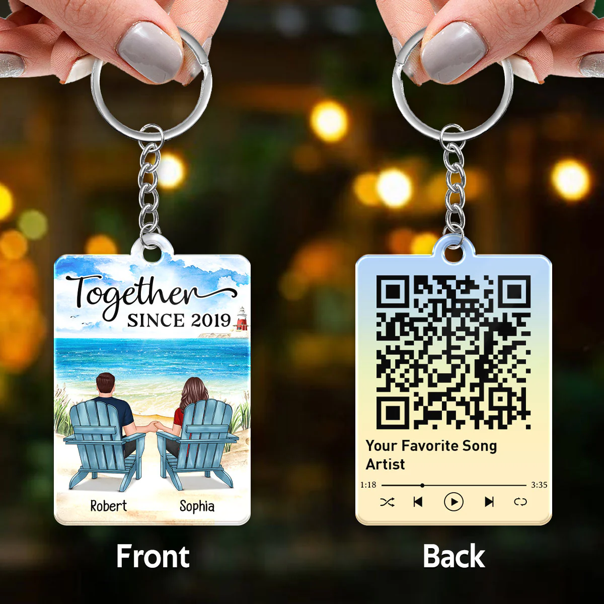 Couple Back View At Beach Favorite Song Scannable QR Code Personalized Acrylic Keychain - Image 3