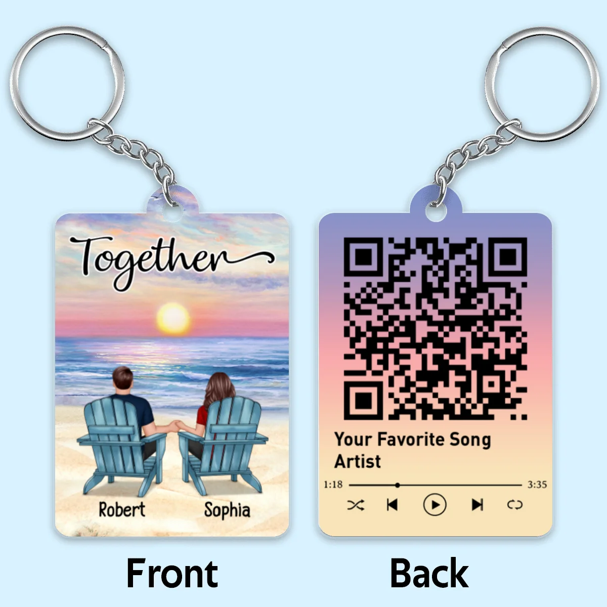 Couple Back View At Beach Favorite Song Scannable QR Code Personalized Acrylic Keychain - Image 4