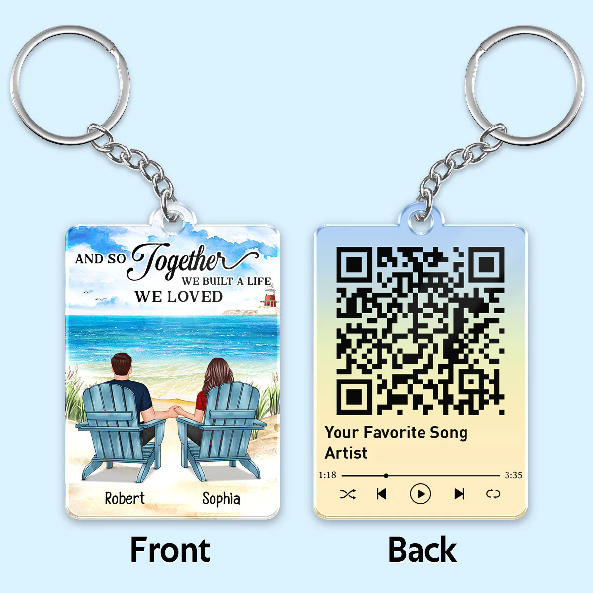 Couple Back View At Beach Favorite Song Scannable QR Code Personalized Acrylic Keychain