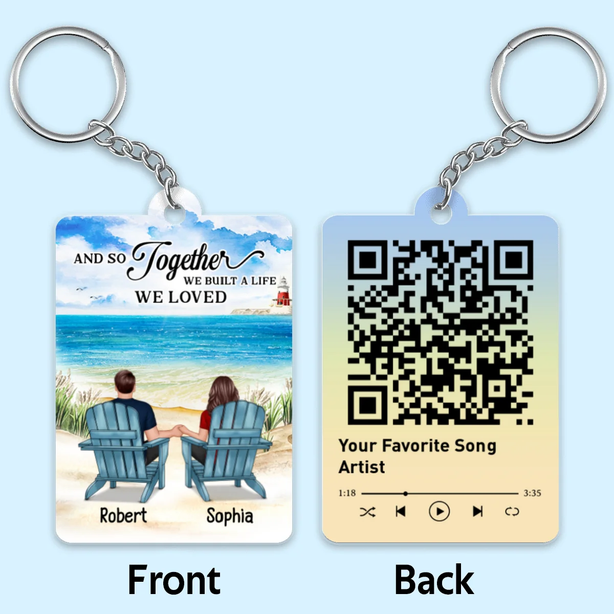 Couple Back View At Beach Favorite Song Scannable QR Code Personalized Acrylic Keychain - Image 4