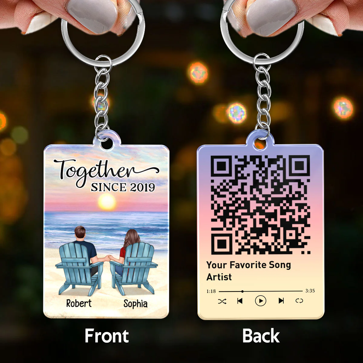 Couple Back View At Beach Favorite Song Scannable QR Code - Personalized Acrylic Keychain - Anniversary Gift For Him, Gift For Her - Image 3