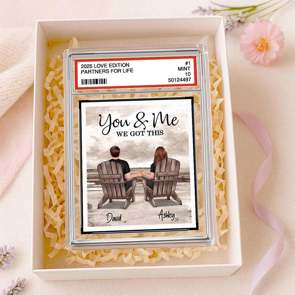 Couple Back View At Beach Trading Card Style Personalized Acrylic Block Plaque, Gift For Him, Gift For Her - Image 4