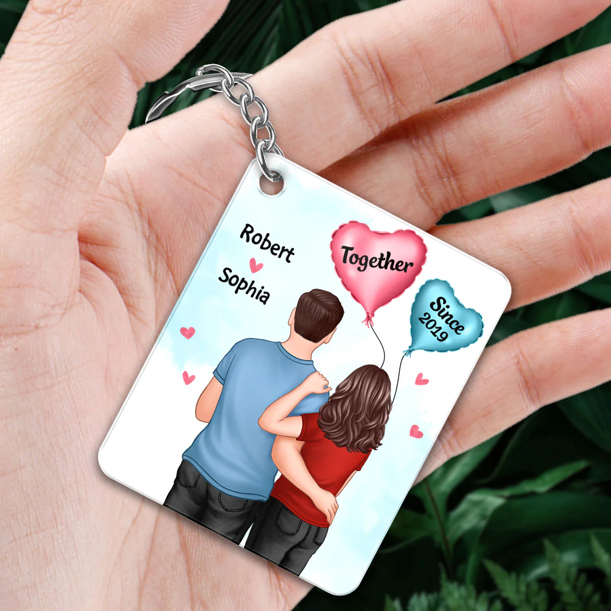 Couple Back View Balloons Favorite Song Scannable QR Code Couple Gift Personalized Acrylic Keychain - Image 2