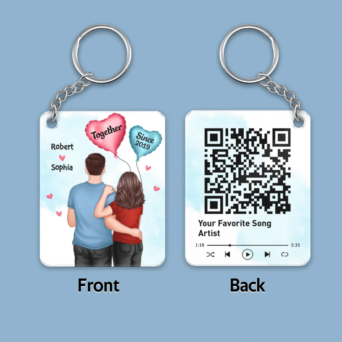 Couple Back View Balloons Favorite Song Scannable QR Code Couple Gift Personalized Acrylic Keychain - Image 4