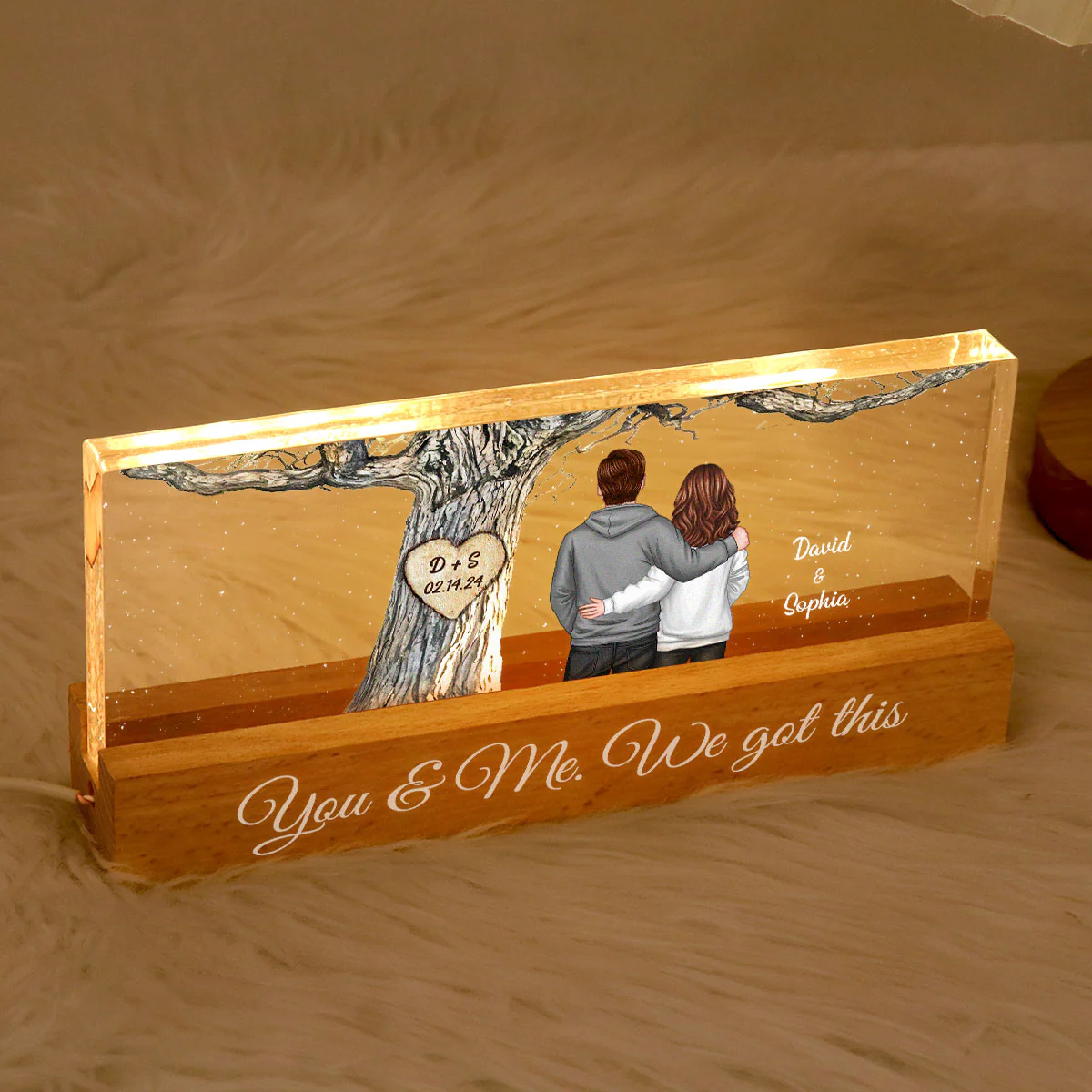 Couple Back View Engraved Tree Personalized Acrylic Block LED Night Light, Gift, Anniversary Gift for Him for Her - Image 5