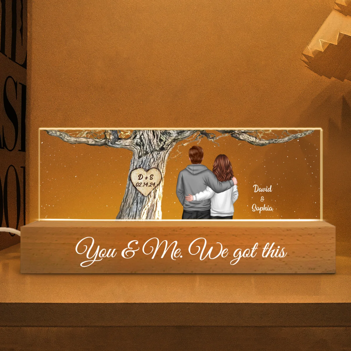 Couple Back View Engraved Tree Personalized Acrylic Block LED Night Light, Gift, Anniversary Gift for Him for Her - Image 8