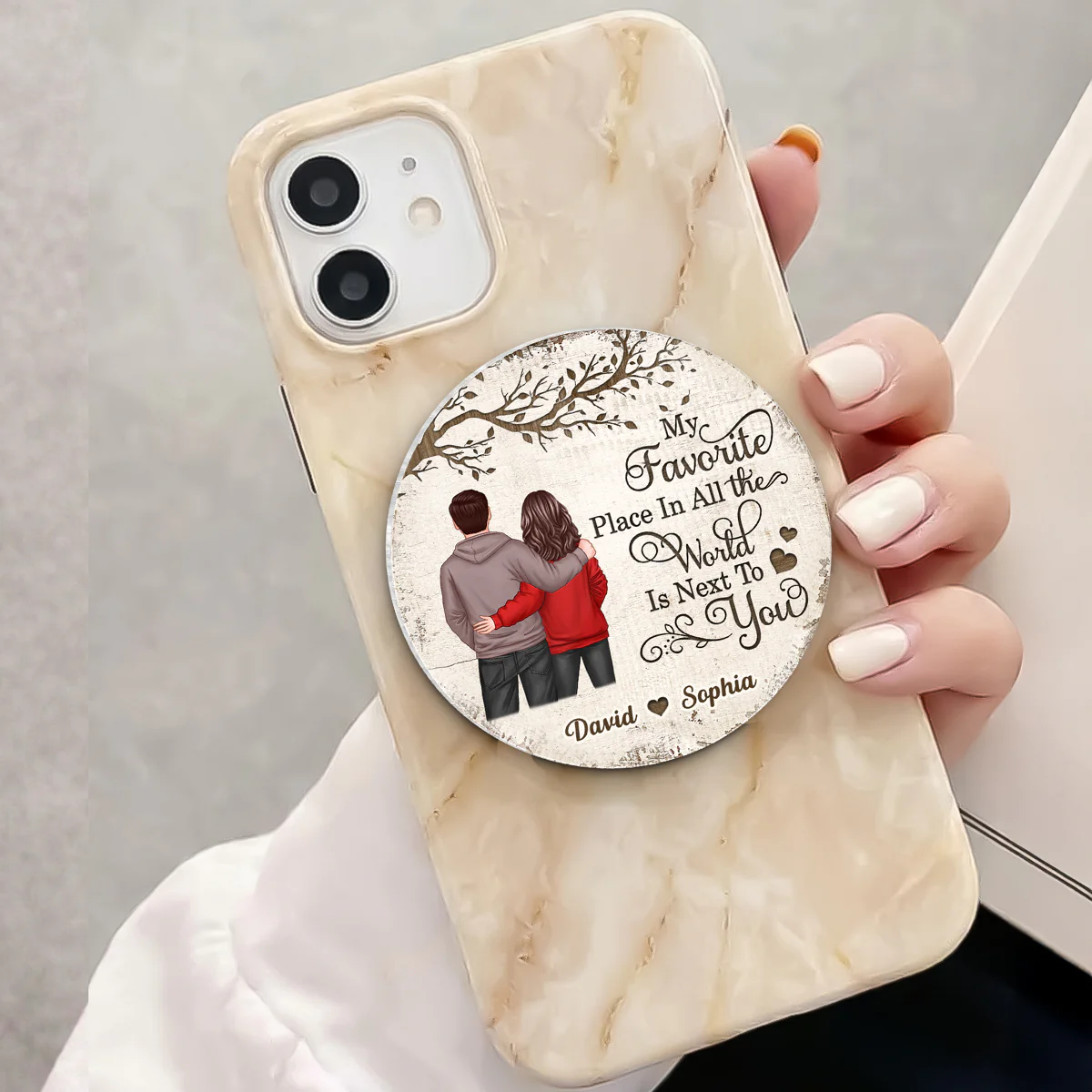 Couple Back View Favorite Place In The World - Personalized Acrylic Magnetic Phone Grip - Anniversary, Valentine's Day Gift, Gift For Her, Gift For Him