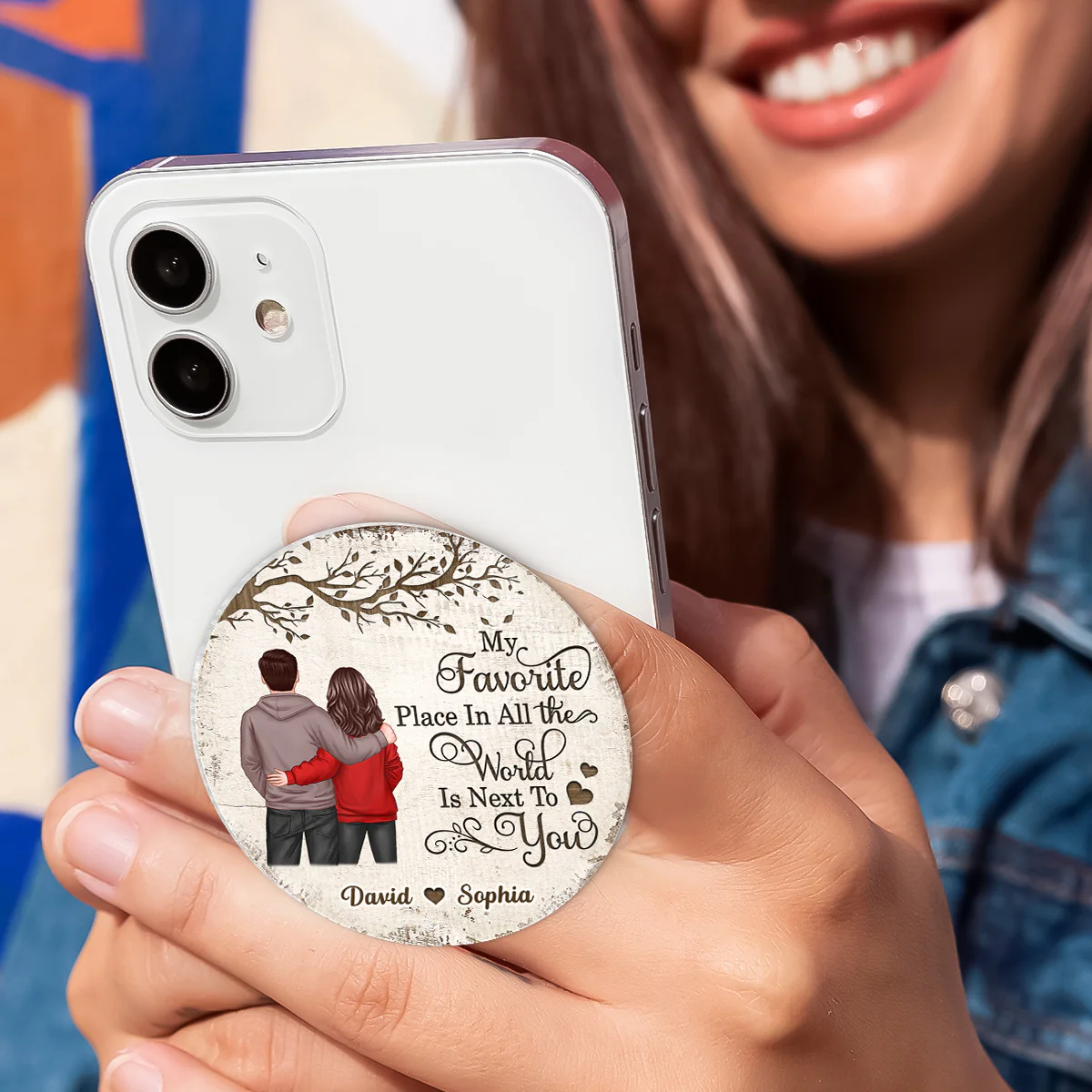 Couple Back View Favorite Place In The World - Personalized Acrylic Magnetic Phone Grip - Anniversary, Valentine's Day Gift, Gift For Her, Gift For Him - Image 10