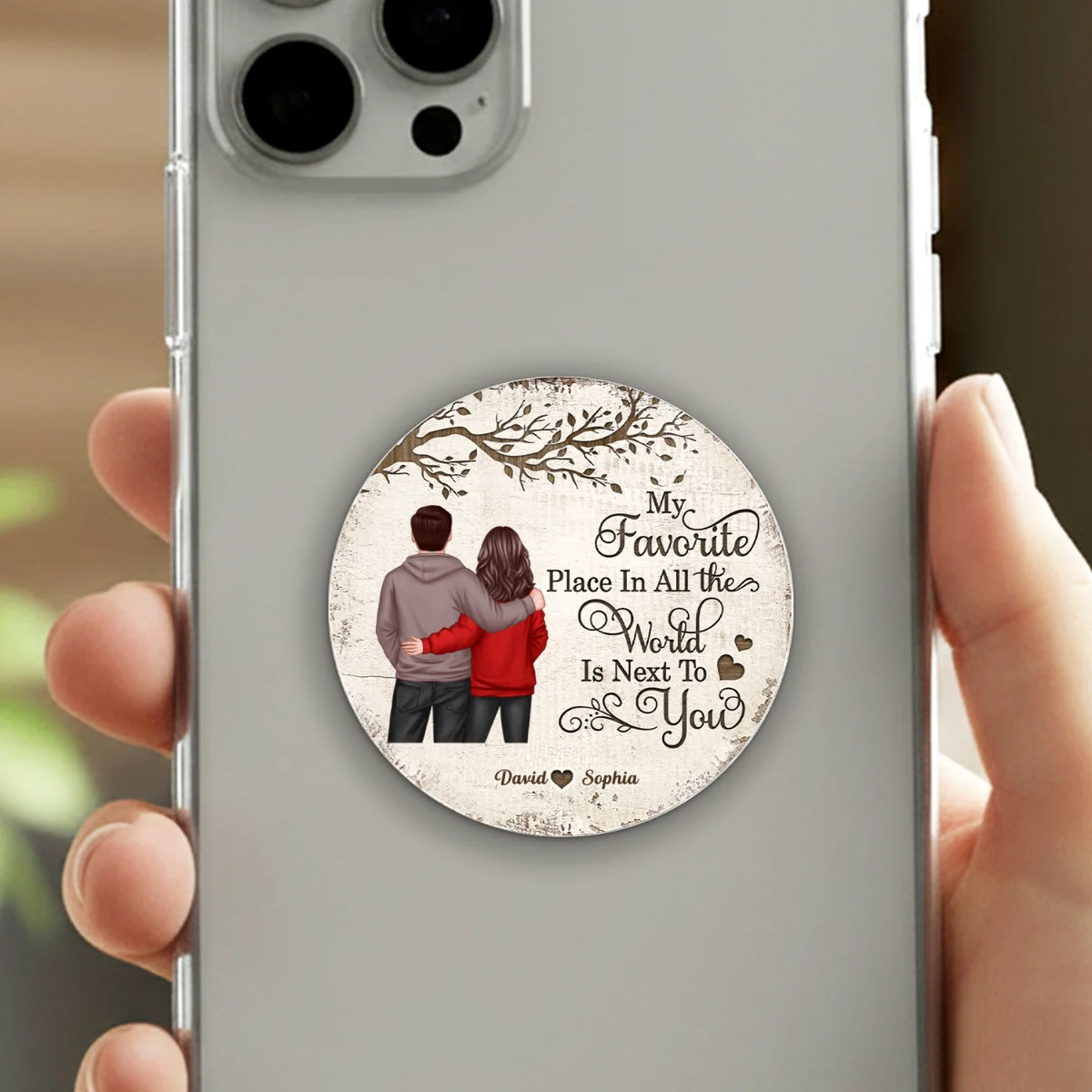 Couple Back View Favorite Place In The World - Personalized Acrylic Magnetic Phone Grip - Anniversary, Valentine's Day Gift, Gift For Her, Gift For Him - Image 16